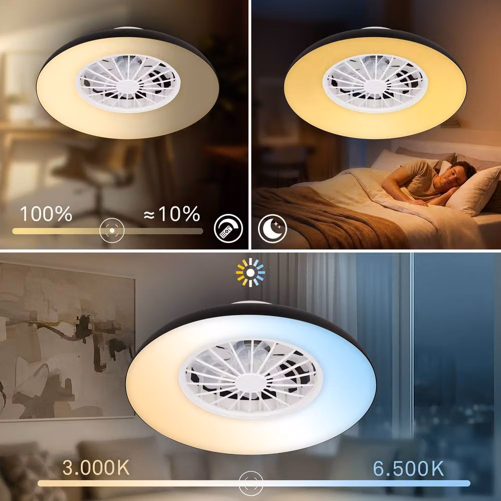 Briloner Black 24W CCT Dimmable LED Ceiling Light with Fan and Remote Control – 6