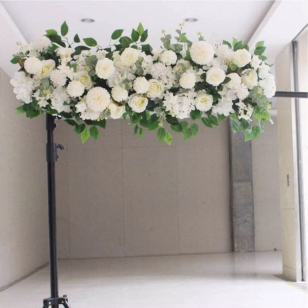Hinsinc Ivory Silk Rose Floral Table Row for Weddings, Beige/White, 50 cm – 2