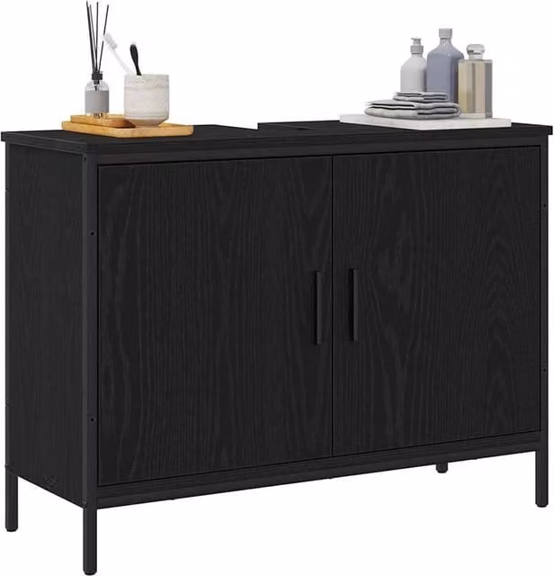 Berkfield Home Modern Black Oak Bathroom Sink Cabinet, W/D/H: 80 x 30 x 60 cm