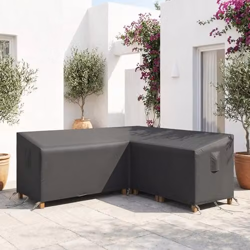 Outsunny Waterproof V-Shaped Garden Furniture Cover for Corner Sofas, Black, W/D/H: 216 x 216 x 78 cm – 6