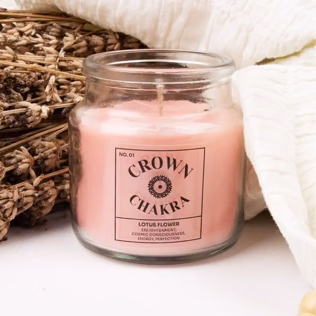 Myga Chakra Crown Scented Tabletop Candle in Pink with Floral Fragrance