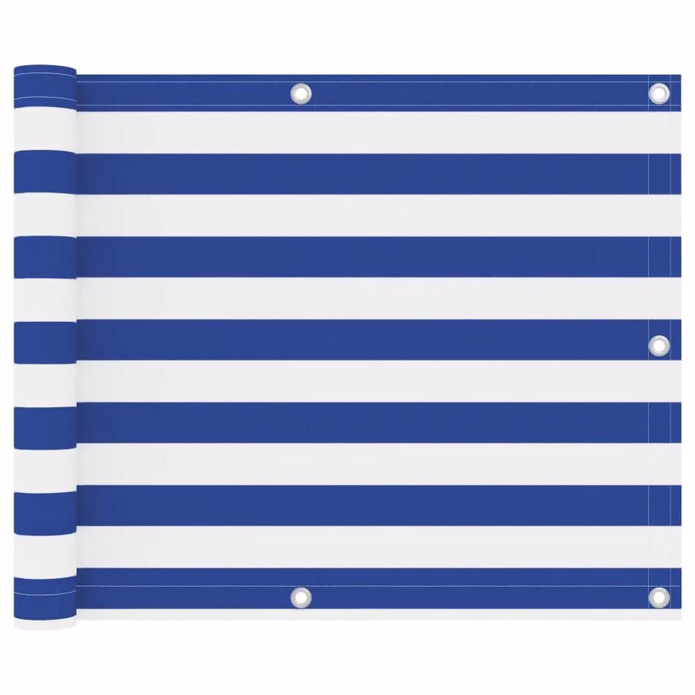 Berkfield Home Opaque Balcony Cover in White and Blue Oxford Fabric, W/H: 75 x 400 cm – 2