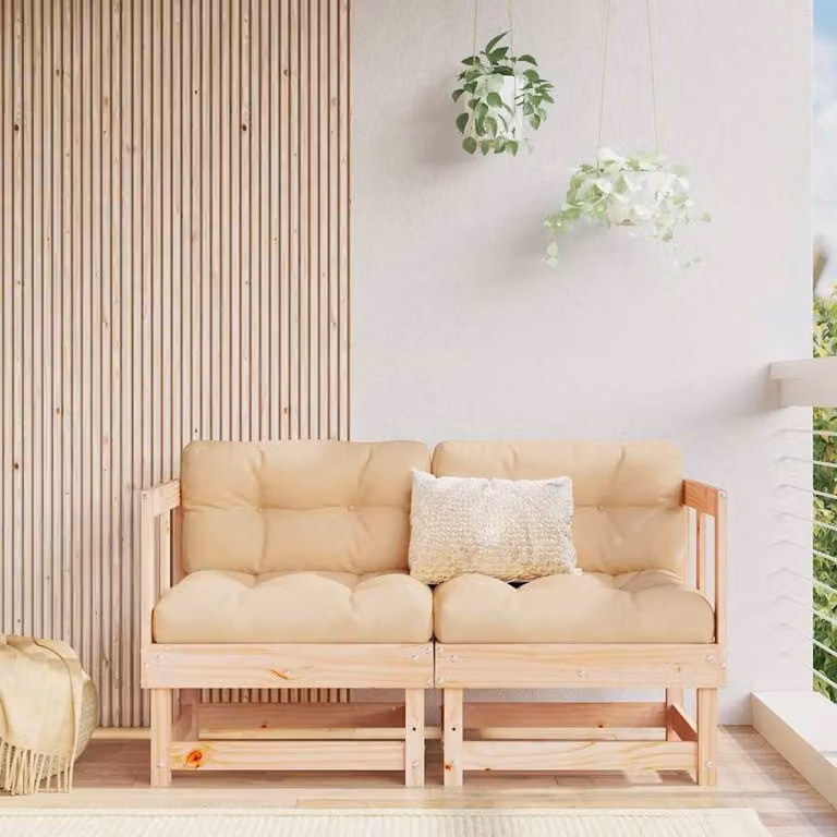 Berkfield Home Beautiful L-Shape Garden Corner Sofa Set in Natural Solid Pine with Fabric Cushions