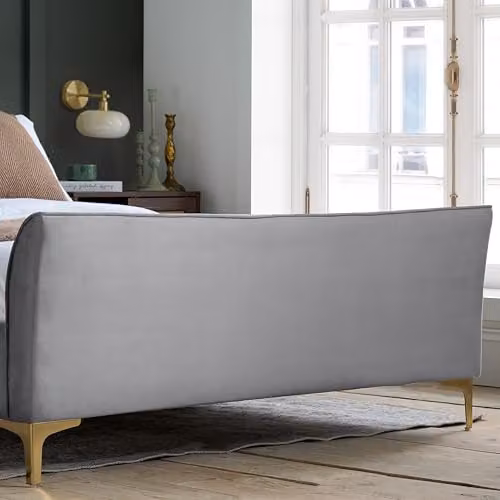 Birlea Clover Upholstered Velvet Bed Frame in Grey with Gold Details, W/D/H: 150 x 180 x 219 cm – 5