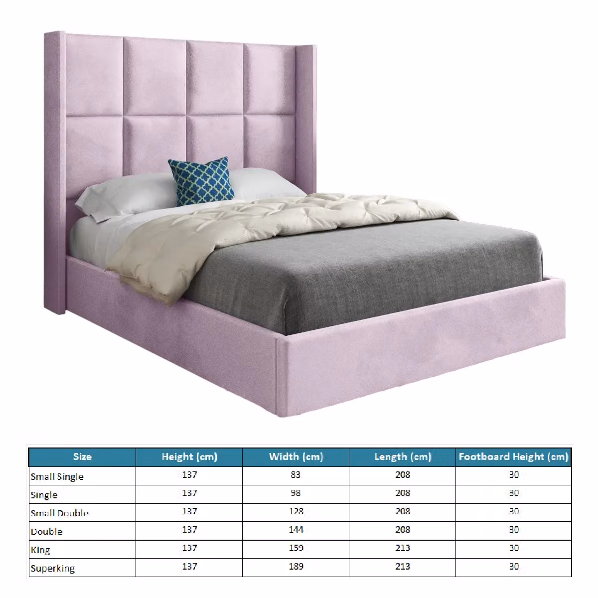 Casani Modern Upholstered Velvet Bed Frame in Pink, W/D/H: 140 x 200 cm – 5