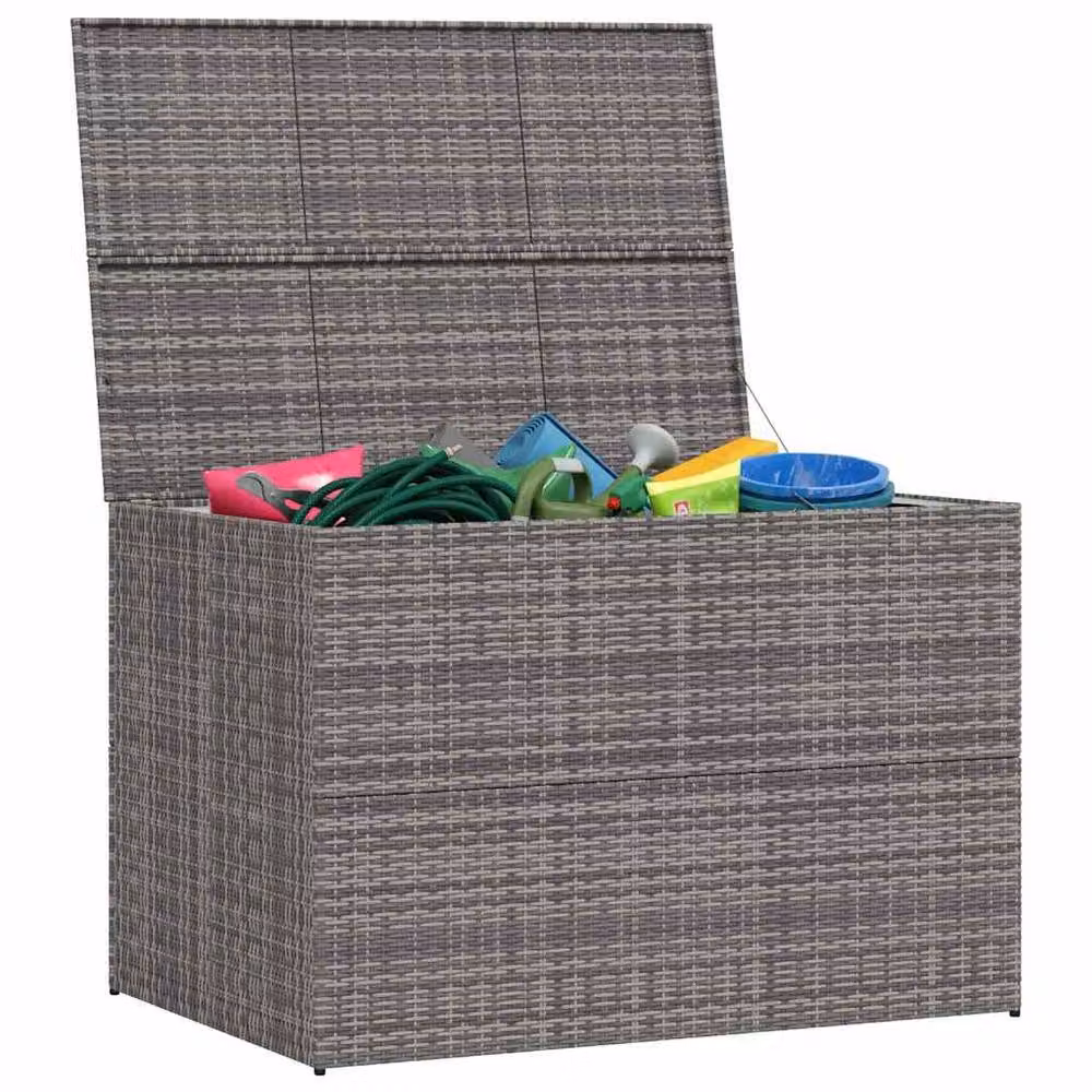 Berkfield Home Garden Storage Box in Grey Poly Rattan, W: 150 cm, D: 100 cm, H: 100 cm – 3