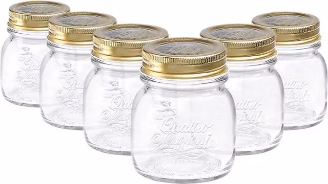 Bormioli Rocco Quattro Stagioni Glass Storage Jars, 150ml, Pack of 6, Clear