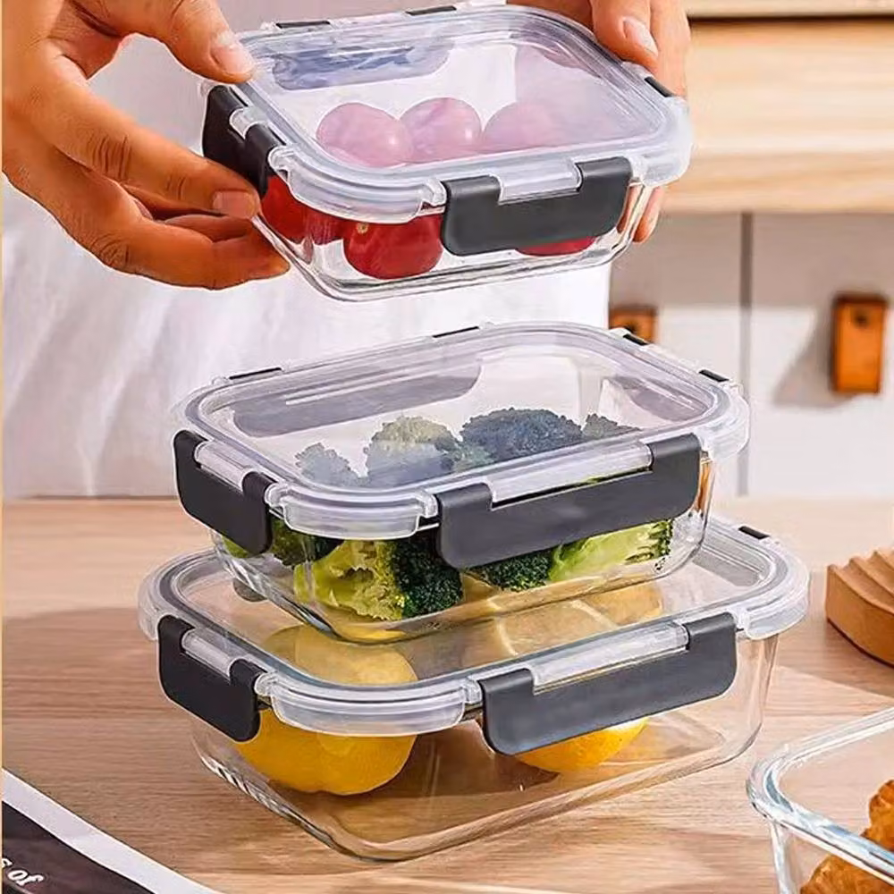 FORGEVIO 3 Pack Clear Borosilicate Glass Food Containers with Clip Lids – 3