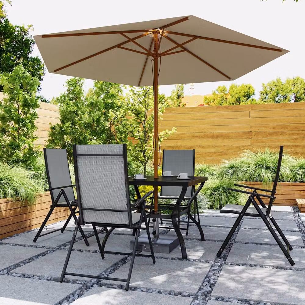 STILVORA Modern Grey Outdoor Dining Set with Square Powder Coated Steel Table and Folding Chairs – 2