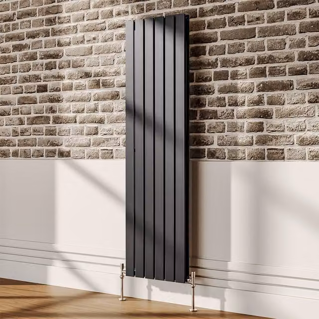 Livingandhome Vertical Steel Tall Wall Mounted Radiator in Anthracite Grey, H: 160 cm, W: 45.6 cm, D: 6.1 cm