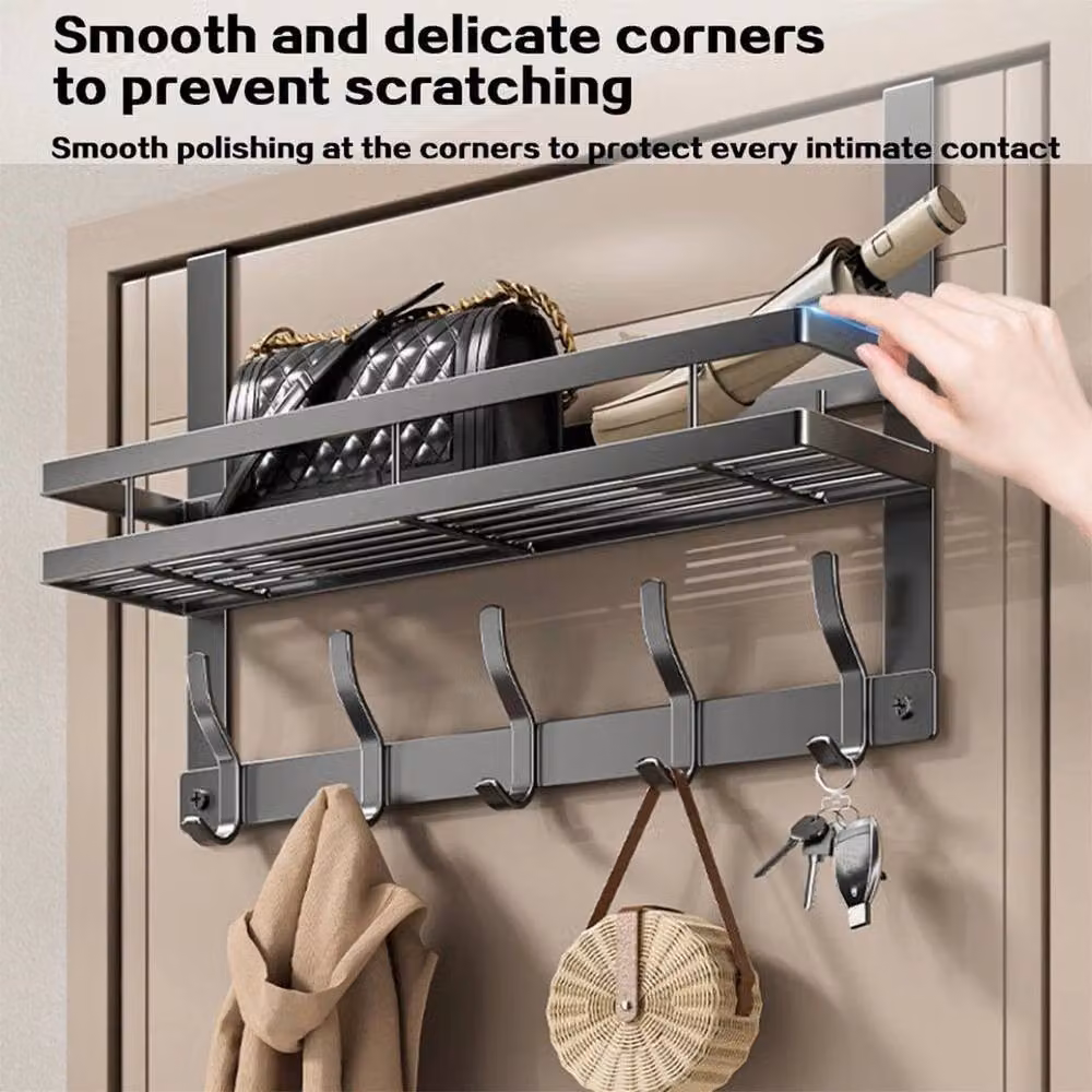 FORGEVIO Metal Over The Door Hanging Coat and Jacket Rack with 5 Hooks in Grey – 4