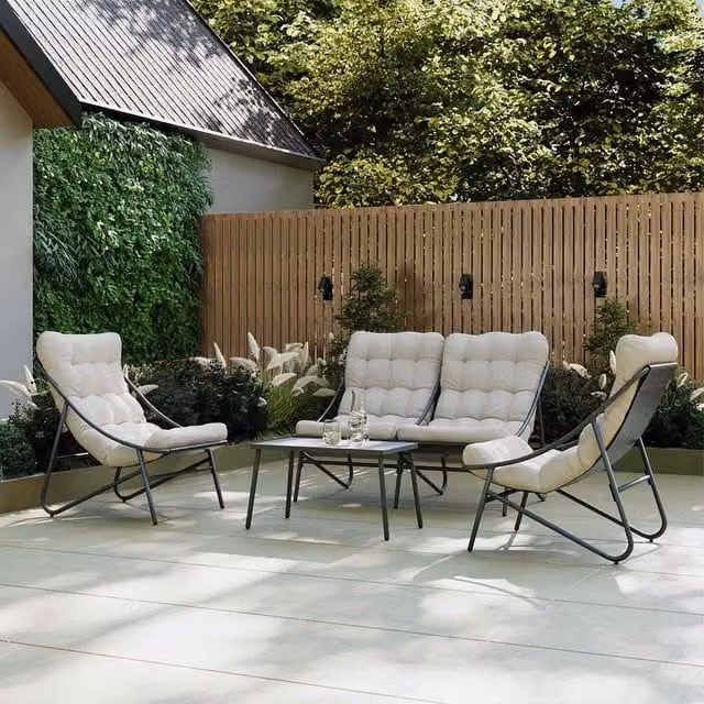 Charles Bentley Porto 4 Seater Outdoor Lounge Set with Anthracite Powder Coated Steel Frame and Oatmeal Cushions