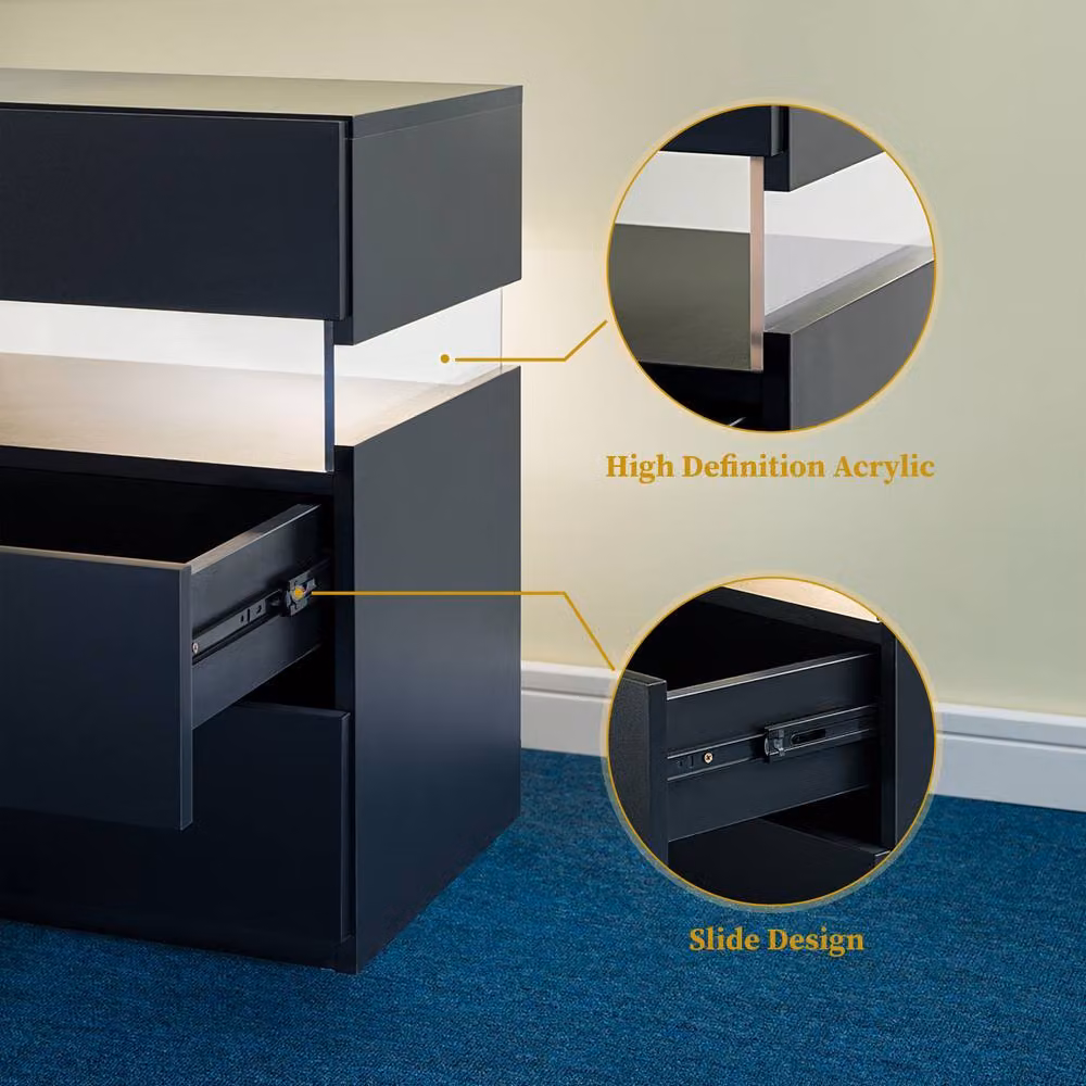 Matteo Black LED Nightstand with Integrated Lighting and 3 Drawers – 3