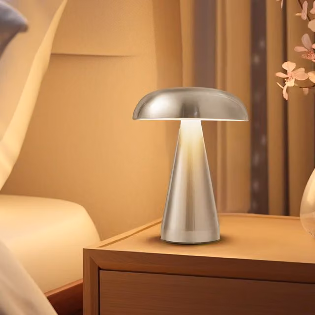 Kidkid Mushroom-Shaped Dimmable Metal Table Lamp in Silver