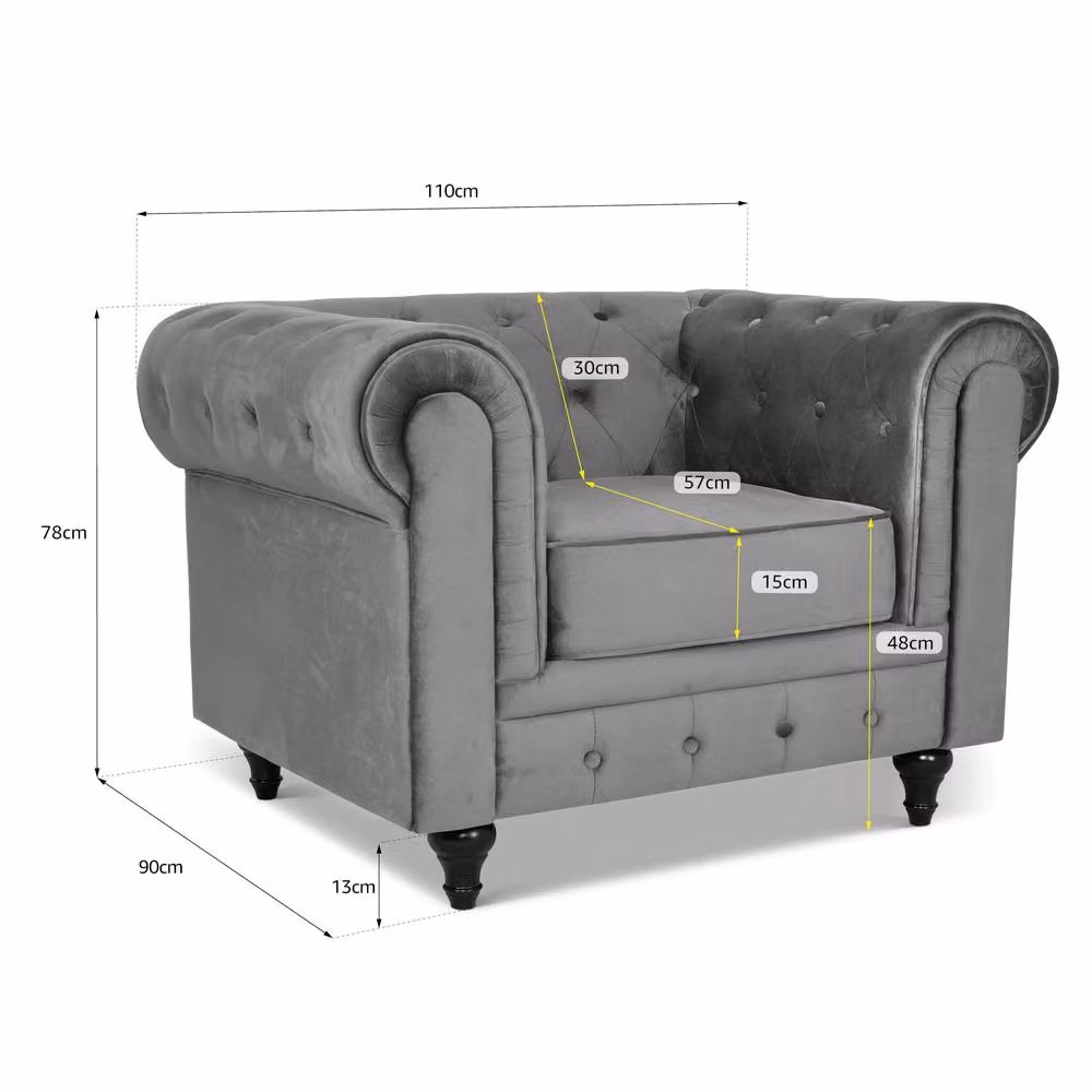Bravich LTD Chesterfield 2 Seater Velvet Sofa in Grey – 4