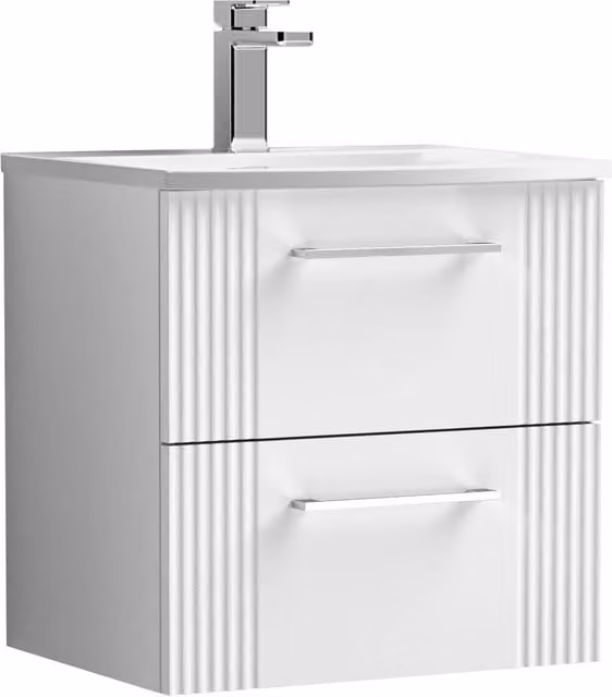 Balterley Wall Hung 2 Drawer Vanity Unit with Curved Basin, Satin White, Width: 50 cm – 1