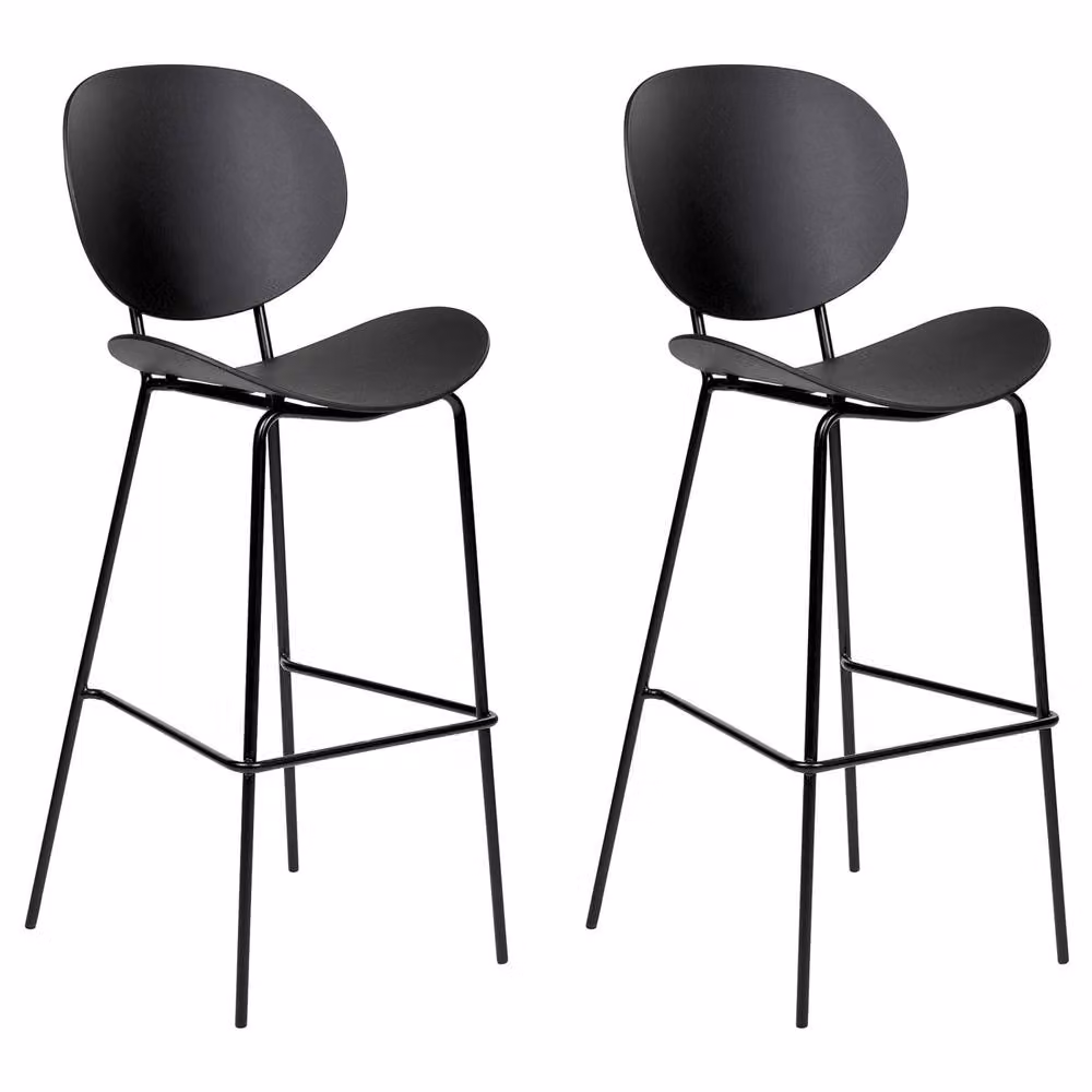 Wyld and Coco Set of 2 Black Bar Chairs with Polypropylene Seats and Powder-Coated Iron Legs – 2