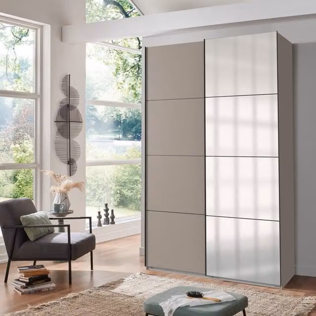 Aalst Grey Sliding Wardrobe Doors with Mirror, Width: 135 cm
