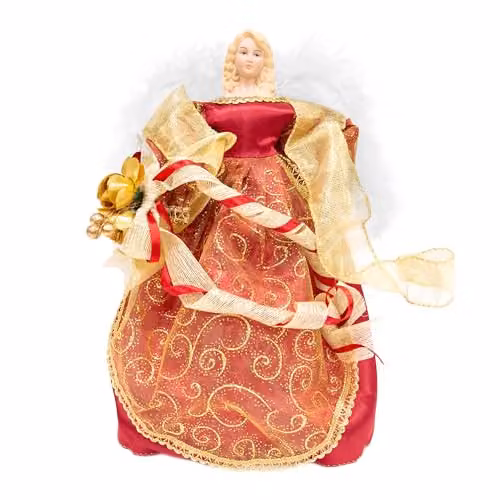 The Christmas Workshop Angel Christmas Tree Topper in Red and Gold – 1
