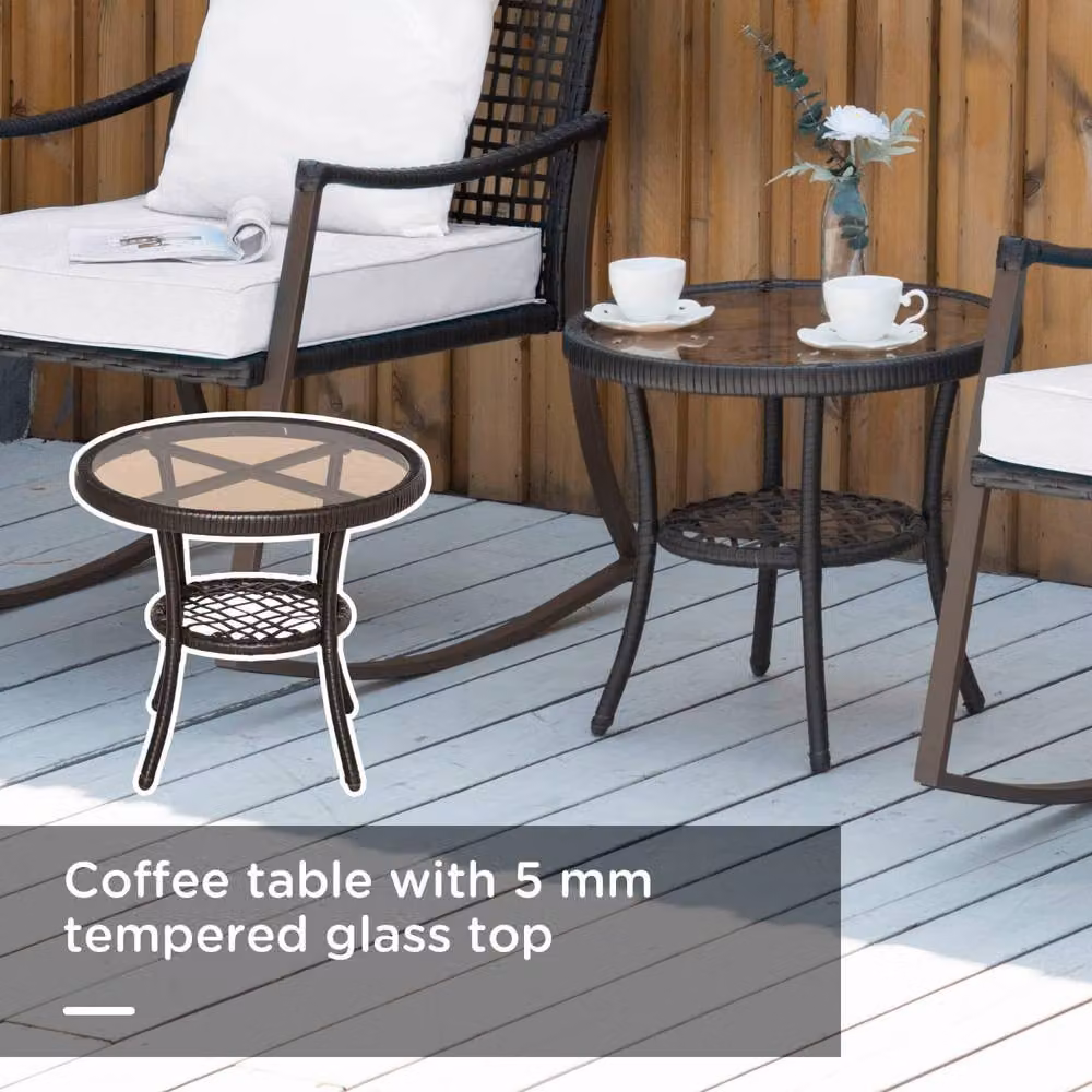 Wyld Haus Madile 3 Piece Rattan Bistro Set with Rocking Chairs and Round Glass Coffee Table in Brown – 3