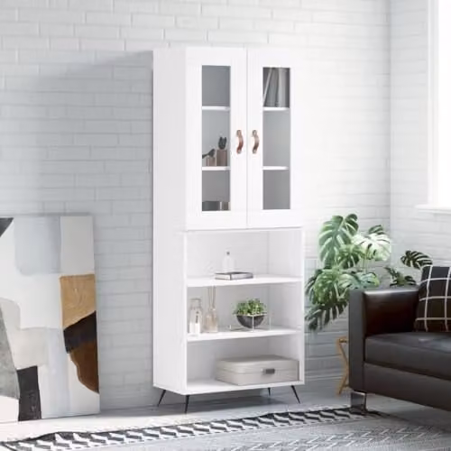 vidaXL Modern White Highboard with Hinged Doors and Internal Shelves, W/D/H: 69.5 x 40.7 x 180 cm – 2