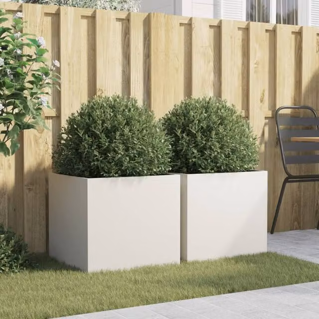Berkfield Home Steel Planter Tub, 2 Pack, White, W: 49 cm, D: 47 cm, H: 46 cm