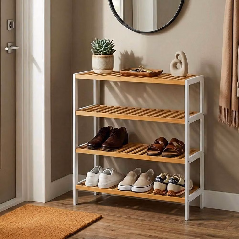 Keplin 4-Tier Bamboo Shoe Rack in White and Natural Wood – 5