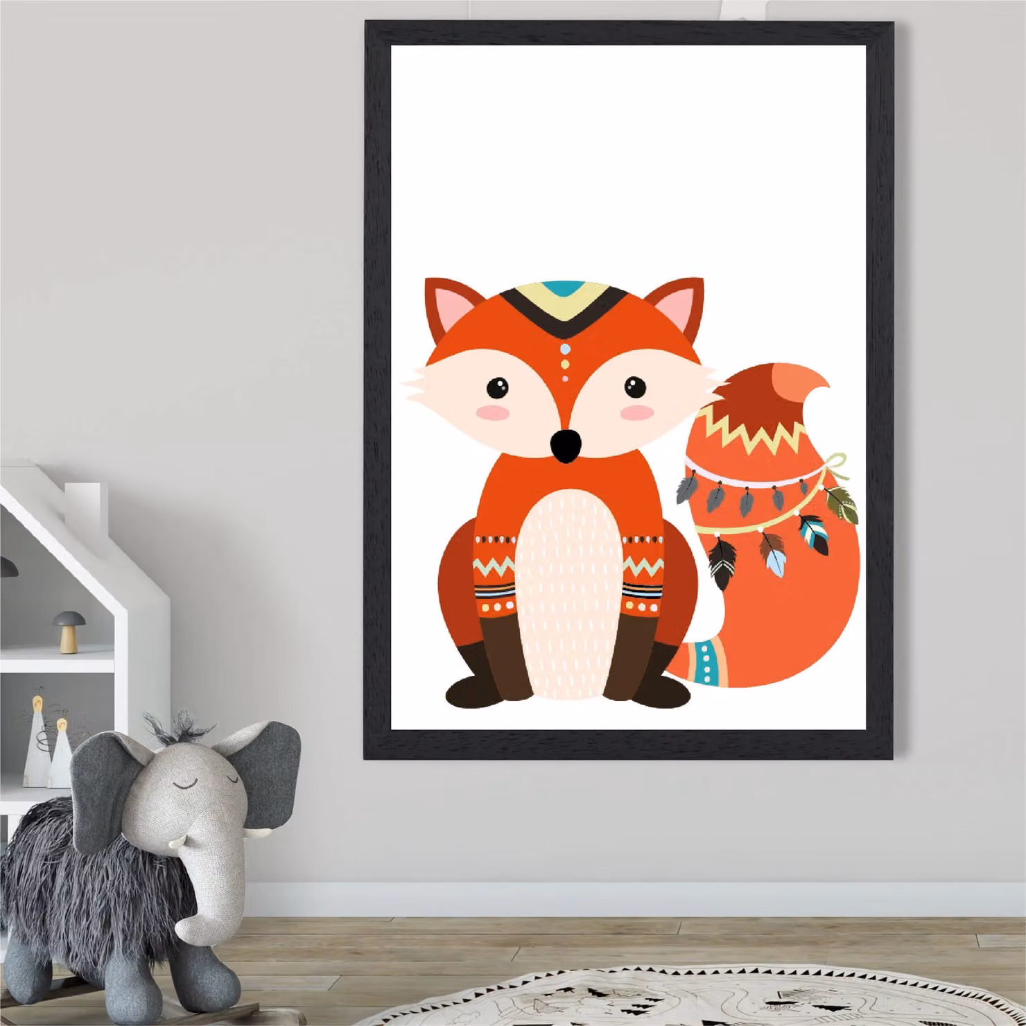 ARTZE Red Fox Tribal Animal Framed Print in Black – 2