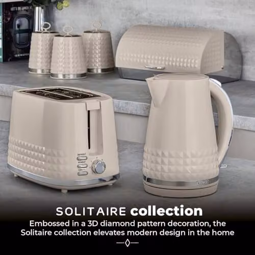Tower Solitaire Kettle in Beige and Stainless Steel with 1.5L Capacity and 3KW Power – 3