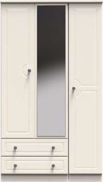 2 U Stirling Triple Mirror Wardrobe with 2 Drawers in Cream