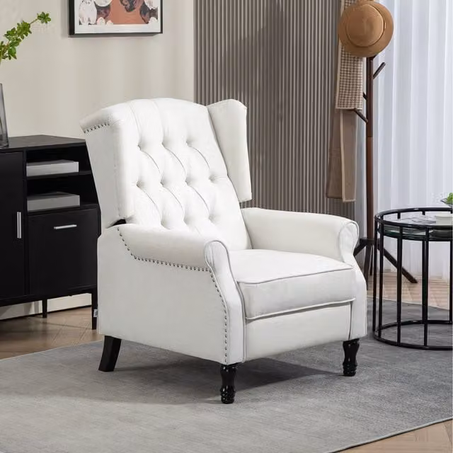 HOMCOM Cream Fabric Wingback Recliner Armchair with Button Tufted Back
