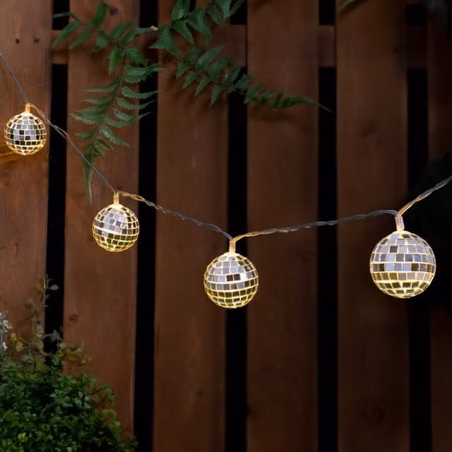 The Illuminated Garden 10 LED Solar Disco Ball String Lights in Silver