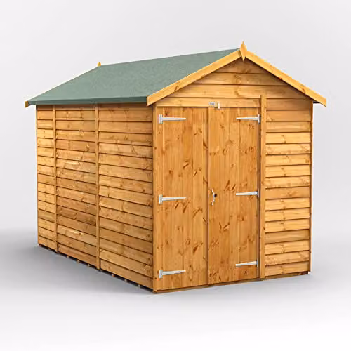 Powersheds Premium Apex Overlap Wooden Shed in Brown with Double Doors and Floor – 1