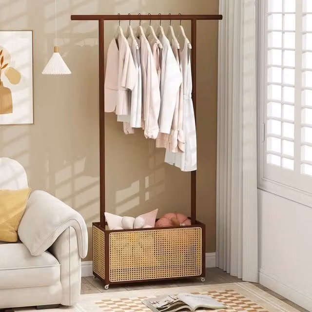 Kelvenix Bamboo Clothes Rack and Coat Hanger Stand in Brown
