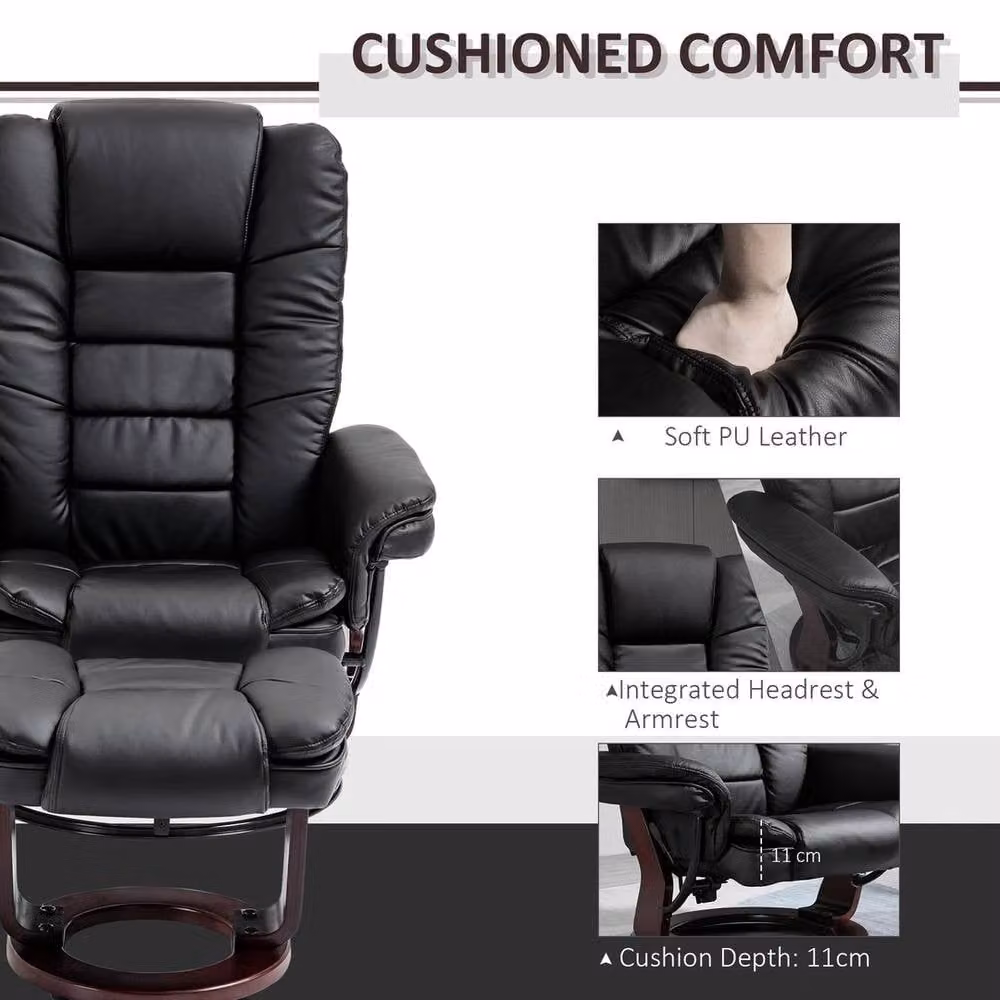 FORGEVIO Manual Recliner and Footrest Set in Black PU Leather – 6