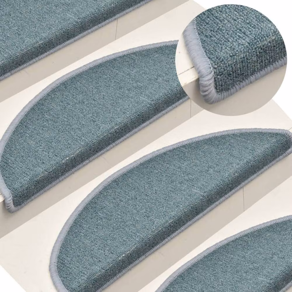 Berkfield Home Self-Adhesive Carpet Stair Treads, 15 Pack, Petrol Blue, W: 56 cm, D: 17 cm, H: 3 cm – 2