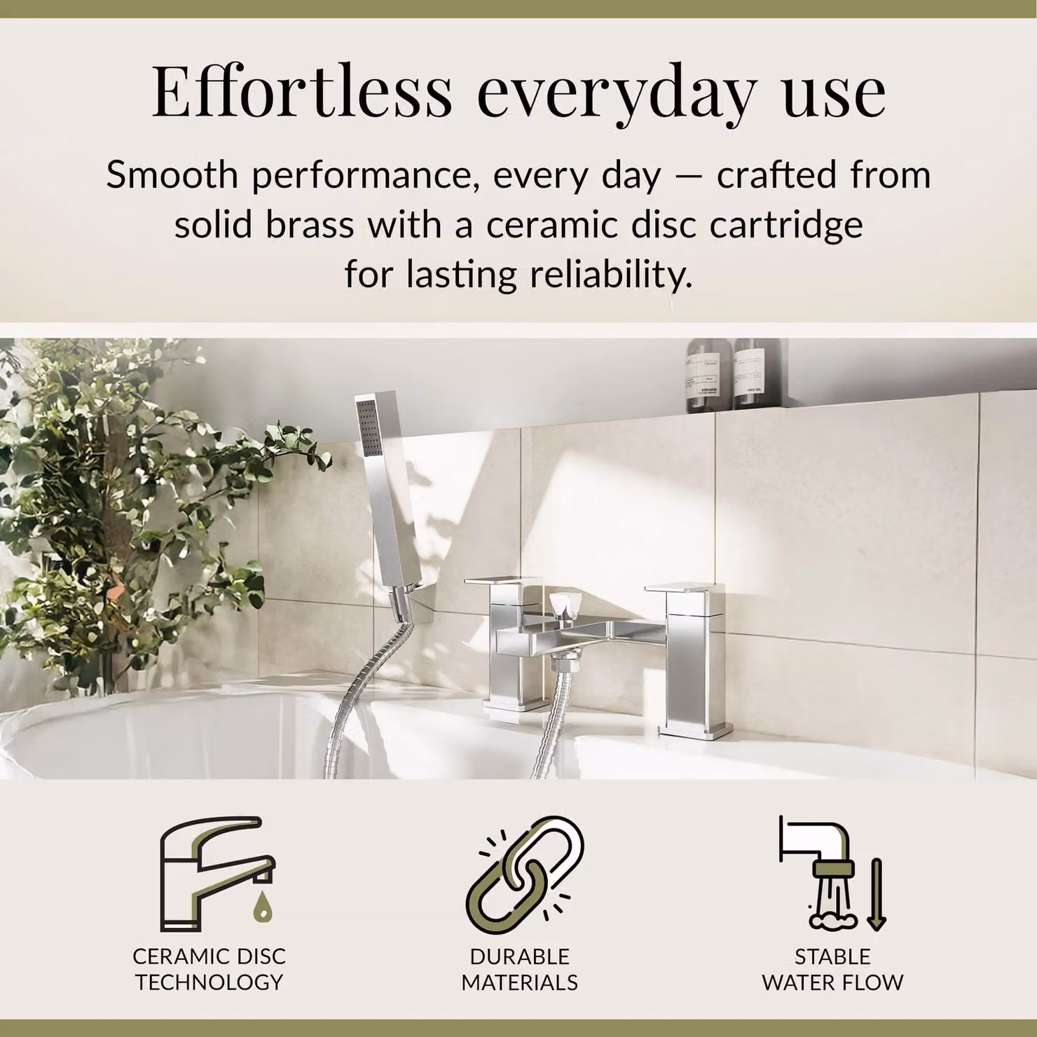 Balterley Square Bath Shower Mixer Tap with Dual Levers and Shower Kit, Chrome – 2