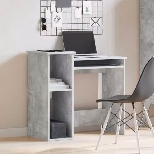 vidaXL Writing Desk with Shelves in Grey Engineered Wood W/D/H: 84 x 40 x 78 cm