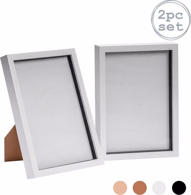 Nicola Spring Pack of 2 Modern White Rectangular 3D Box Photo Frames, A4 Size