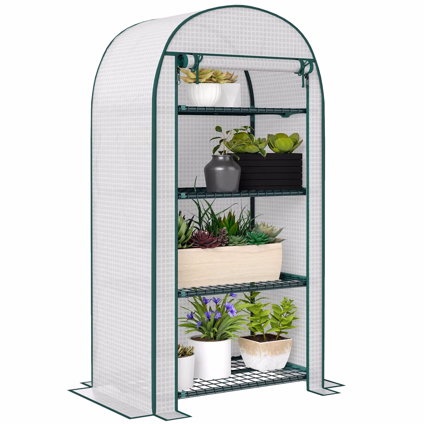OUTSUNNY Mini Greenhouse with 4-tier Shelves, White, W/D/H: 80 x 49 x 160 cm – 2