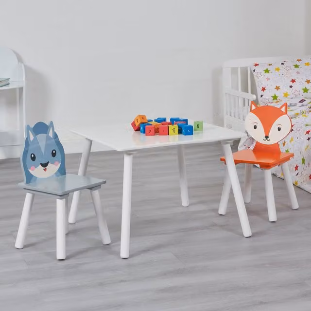 Liberty House Toys Fox and Squirrel Kids Table and 2 Chairs Set, Orange, White and Grey, H44 x W60 x D60 cm – 1