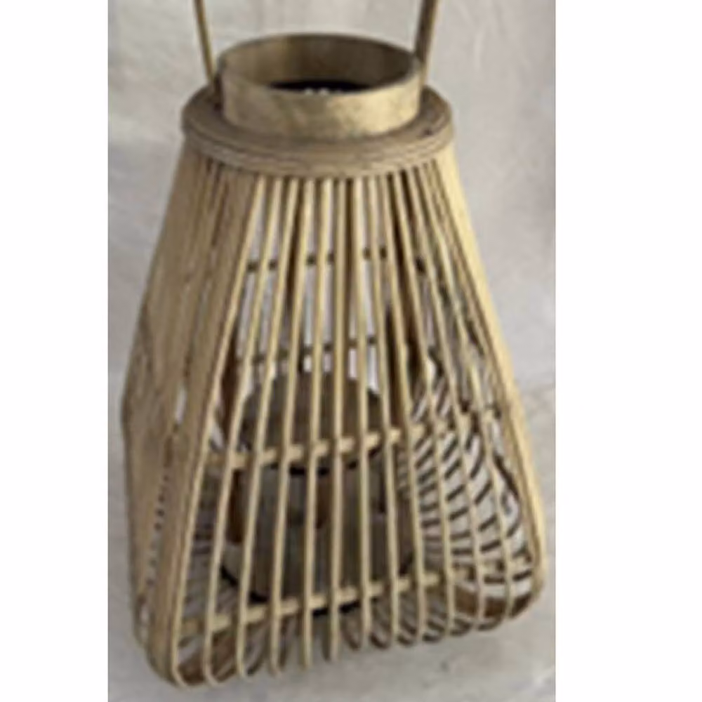 Lemon Pavilion Furniture and Decor Medium Peardrop Wicker Lantern with Glass Holder in Light Brown, W26 x D26 x H35 cm – 2