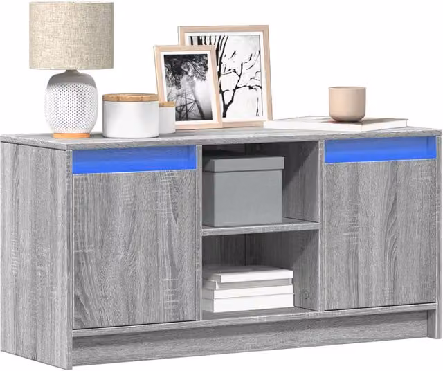 Berkfield Home Modern TV Cabinet with LED in Grey Sonoma, W/D/H: 100 x 34 x 50 cm