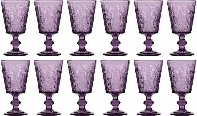 Dibor Set of 12 Purple Lavender Embossed Glass Wine Goblets, 300ml per glass – 1