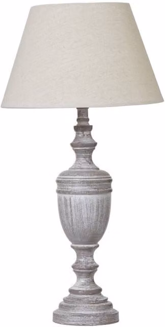 KDMD Nola Urn Table Lamp with Beige Fabric Shade and Grey Ceramic Base