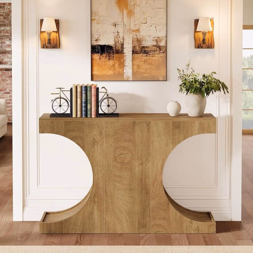 VOGREX Farmhouse Narrow Wooden Console Table in Beige – 3