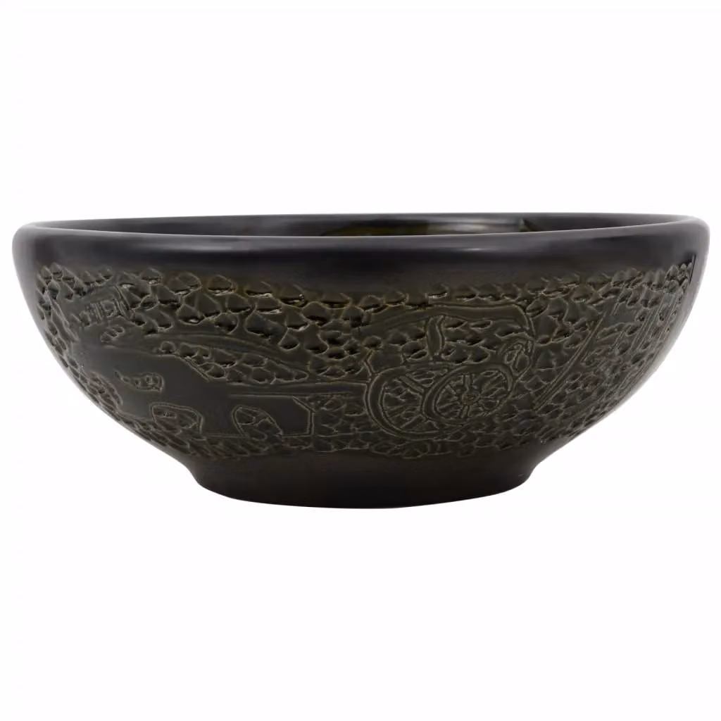 Berkfield Home Round Ceramic Countertop Basin in Black, Diameter: 41 cm, Height: 14 cm – 2