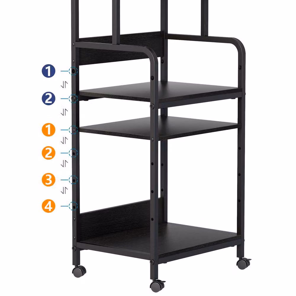 Huhote 4-Tier Black Printer Stand with Adjustable Shelves and Locking Wheels, H 113 x W 40 x D 40 cm – 9