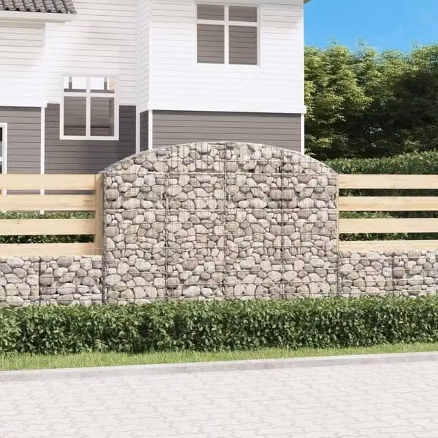 Berkfield Home Arched Gabion Basket in Silver Galvanised Steel, W: 200 cm, D: 30 cm, H: 140-160 cm