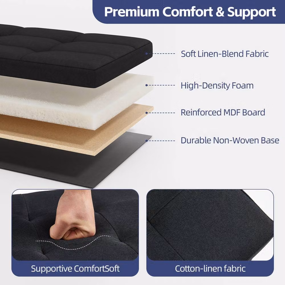 MCC Direct Rectangular Upholstered Foldable Storage Ottoman Bench in Black, W/D/H: 76 x 36 x 36 cm – 3